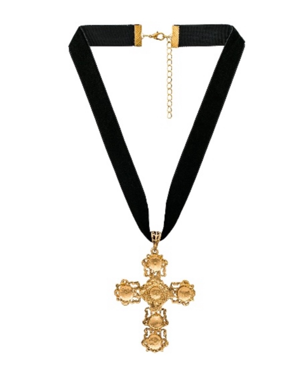 Lovers + Friends Black Ribbon Choker with Gold Cross Pendant